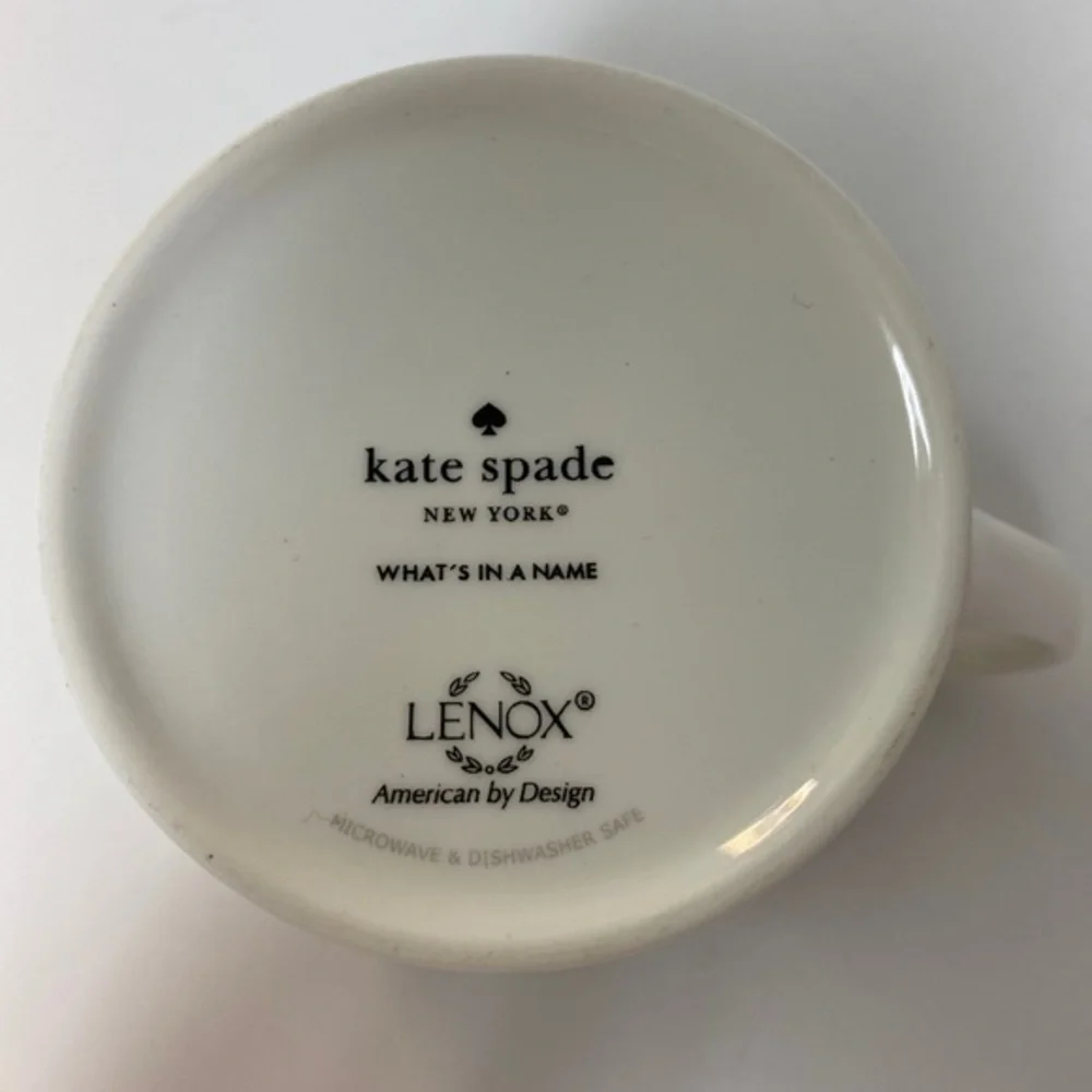 Kate Spade New York Monogram “C” Mug/Cup, 12oz, Black Stripes, Turquoise Initial - Picture 5 of 8